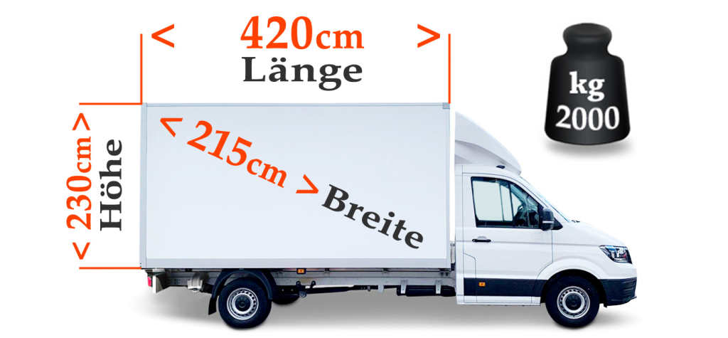 Steinert Kleintransporte & Möbeltaxi - Darstellung des Transportfahrzeugs mit Maßangaben